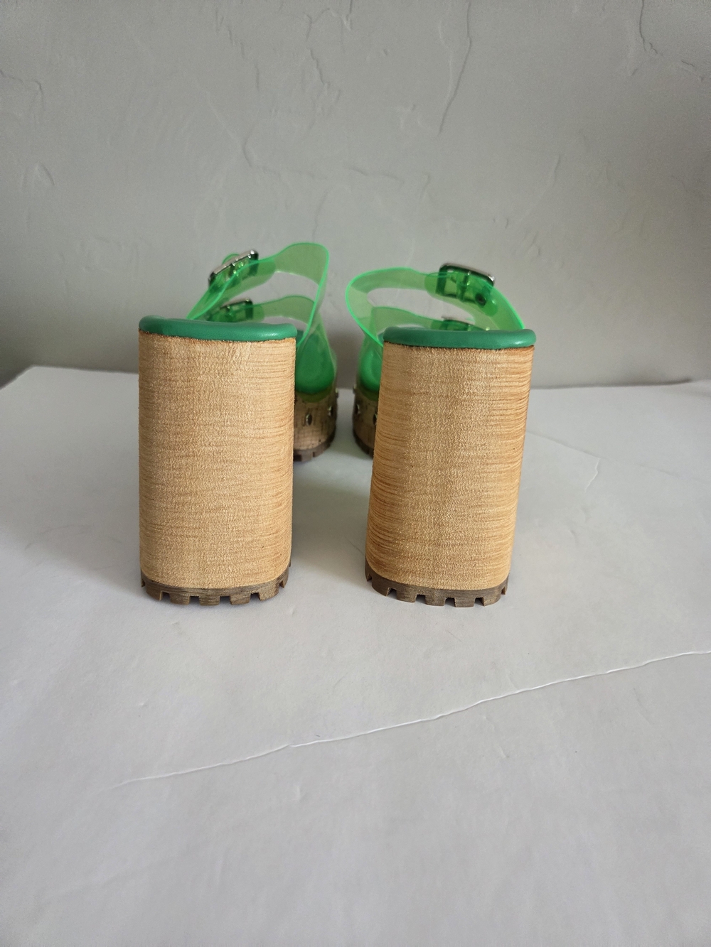 Cape Robbin Green Clear Double Buckle Platform Mule Sandals 7 - Picture 6 of 9